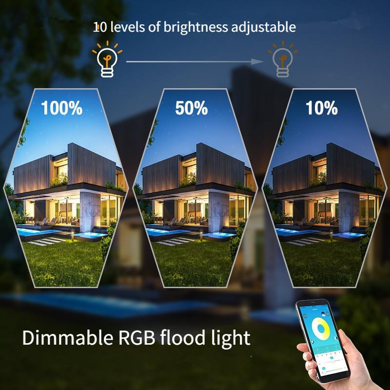 15W Intelligent Bluetooth LED Flood Light APP Controls Outdoor Courtyard Lighting Lamp Dimmable RGB Floodlight