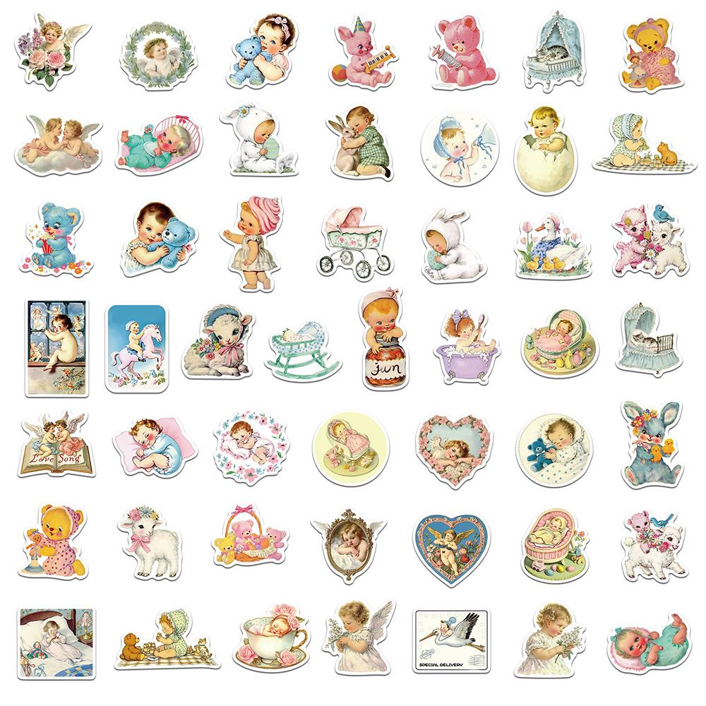 10/30/50pcs Retro Cartoon Baby and Animals Stickers Aesthetic Graffiti Decals Decoration Suitcase Diary Phone Bike Sticker Pack