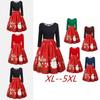 Elegant Womens Fashion Long Sleeve Plus Size Christmas Print Criss Cross Party Dress