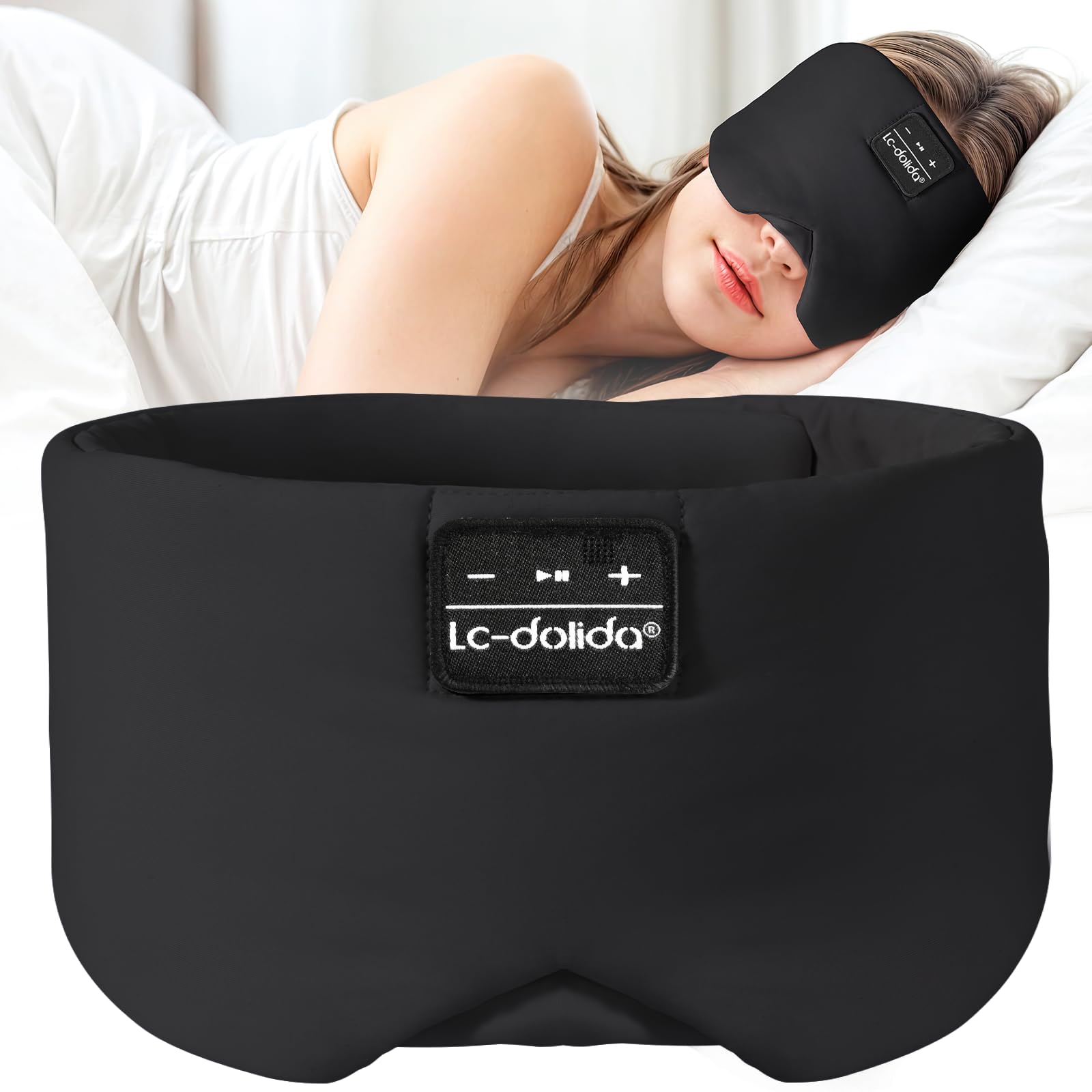 

Sleeping Eye Bluetooth USB Full Ear Light Restful Comfortable Summer Travel Includes Carrying Black LC-dolida Mask, Earphones, Rechargeable, Coverage,