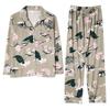 Middle-Aged Mom Long Sleeve Pajamas - Green Plant Series Cardigan, Loose Plus Size Home Set for Women, Spring/Autumn.