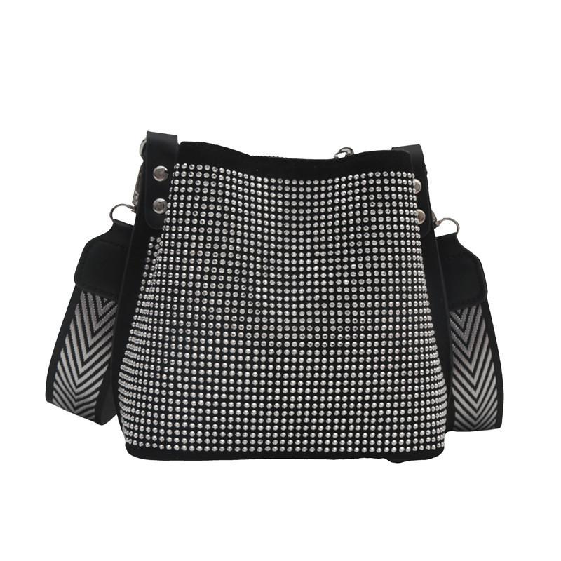 Stylish Fall Bucket Bag Sparkling Rhinestones Fashionable Commuter Shoulder Bag In Black Silver And Colorful Options