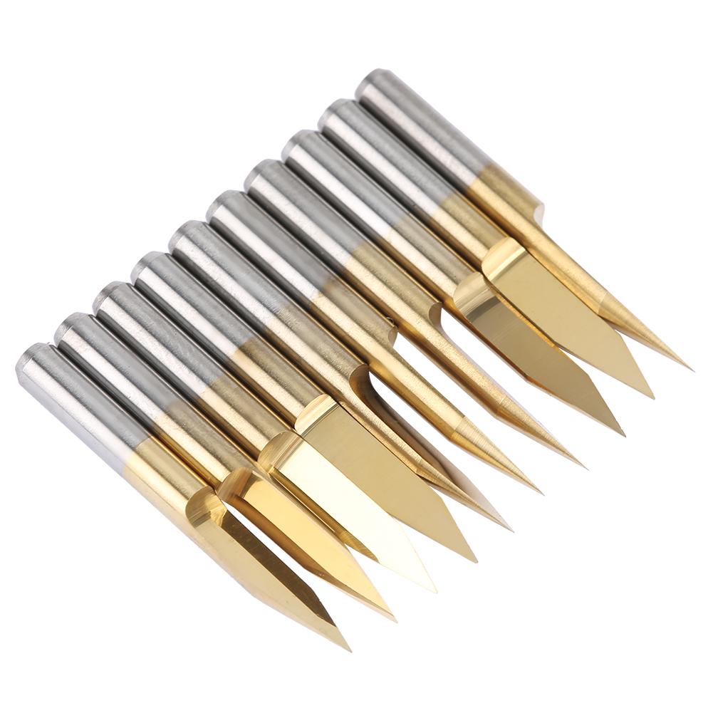 10pcs 3.175mm Titanium Coated Tungsten Steel Engraving CNC Bit Carving Tool (3.175*30 Degrees *0.2)
