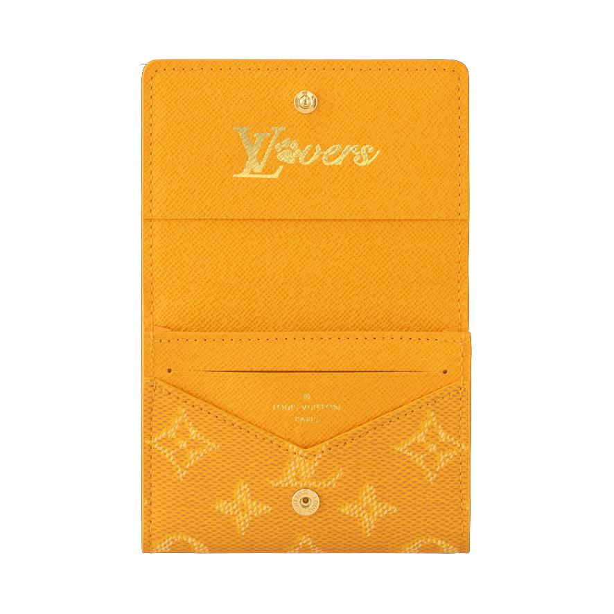 Louis Vuitton Envelope Dog Paw Print Letter Logo Snap Closure Monogram Heritage Coated Canvas Card Holder Men Card Holder Yellow M12664