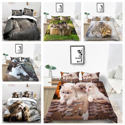 Katten Beddengoed Set, Huisdier Dieren Donzen Dekbedovertrek, Kussensloop 2/3 Stuks, Eenpersoons Tweepersoons Dekbedovertrek, Cadeau 3D Gedrukt Ultrafijne Vezelstof