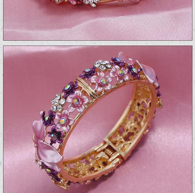 Brățară deschisă cu diamant, stil etnic, pictată cu fluture și flori de dragoste, accesoriu de modă pentru femei