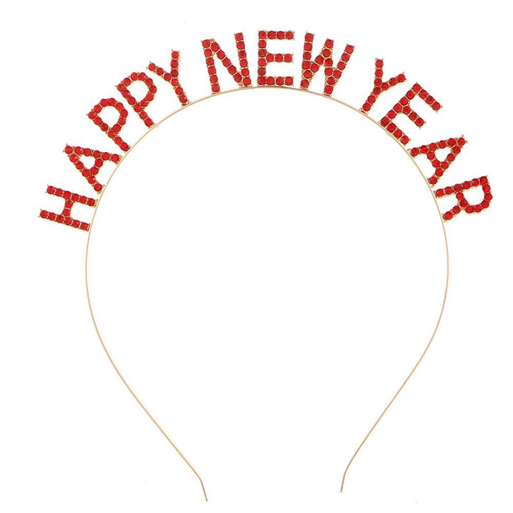 Headdress Letter HAPPY NEW YEAR Headband Rhinestone Crown Korean Style Hair Hoop Female Jewelry