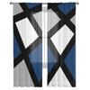 Navy Blue Black Grey Geometric Square Voile Sheer Curtains Living Room Window Tulle Curtain Kitchen Bedroom Drapes Home Decor