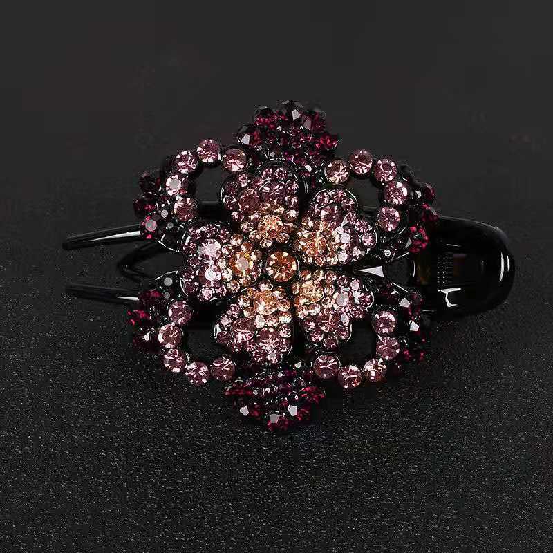 Elegant Rhinestone Duckbill Three-Tooth Updo Hair Clip for Moms