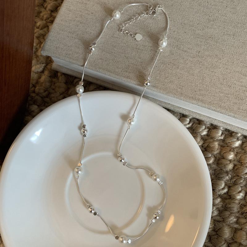 

PANJBJ 925 Sterling Silver Pearl Geometry Necklace for Women Girl Design Trend Handmade Accessories Jewelry Gift Dropshipping