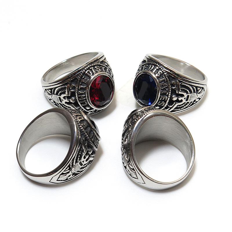 2026 European and American Gemstones Retro Ring Couple Index Finger Eagle Army Ring Retro Army Ring