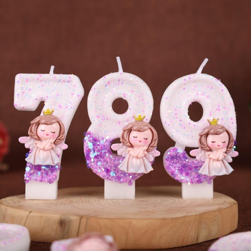 Creative Cake Digital Birthday Candle Purple Gradient Angel Girl Birthday Handmade Candle