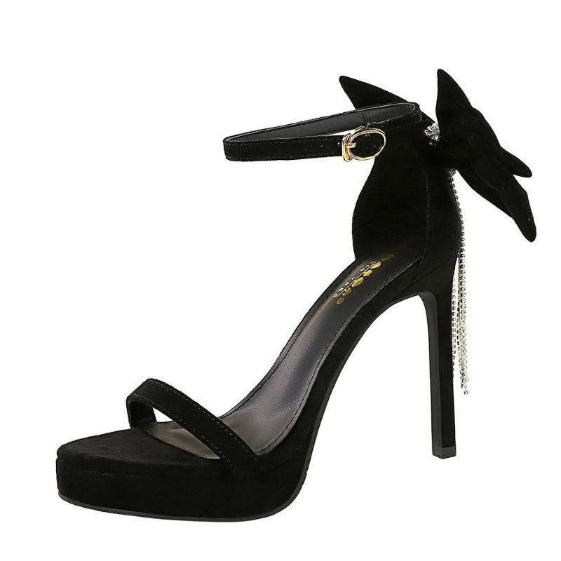 Sexy Bow Back High Heel Sandals Open Toe Crystal Rhinestone Platform Women Shoes for European American Party