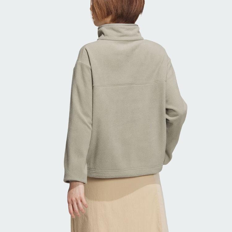 Adidas City Escape Loose Fit Sweatshirt With Solid Logo Half-Zip Fleece Jacket Women Sweatshirt Pebble-Grey JE8581