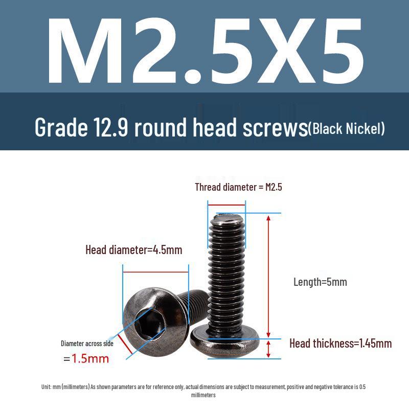 Yigu 12.9 High-Strength Black Nickel Hex Socket Machine Pan Head Screws M2/M2.5