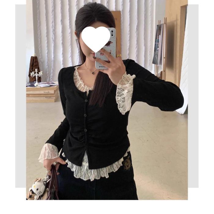Autumn Japanese-Korean Style Casual Lace Patchwork Top