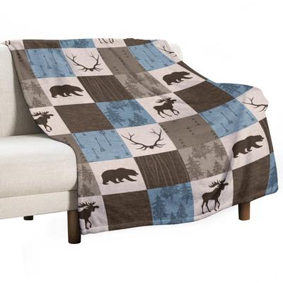Woodland Patchwork- Blue, Brown And Beige Throw Blanket Decorative Beds Sofa Throw Decoratives Warm Winter Blankets