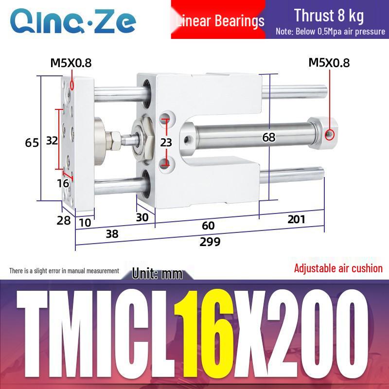 Triple-Rod Cylinder with Guide Bracket and Buffer TMICL/TMICM 12/16/20/25-50/75/100