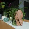 Gezicht Hoofd Planter Vetplant Bloempot Hars Container Met Afvoergaten Bloempot Figuur Tuindecoratie Tafelblad Ornament