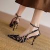 Krazing Pot Sheep Suede Summer Size 42 Leopard Decoration Slingback Thin High Heels Women Women Pointed Toe Pumps