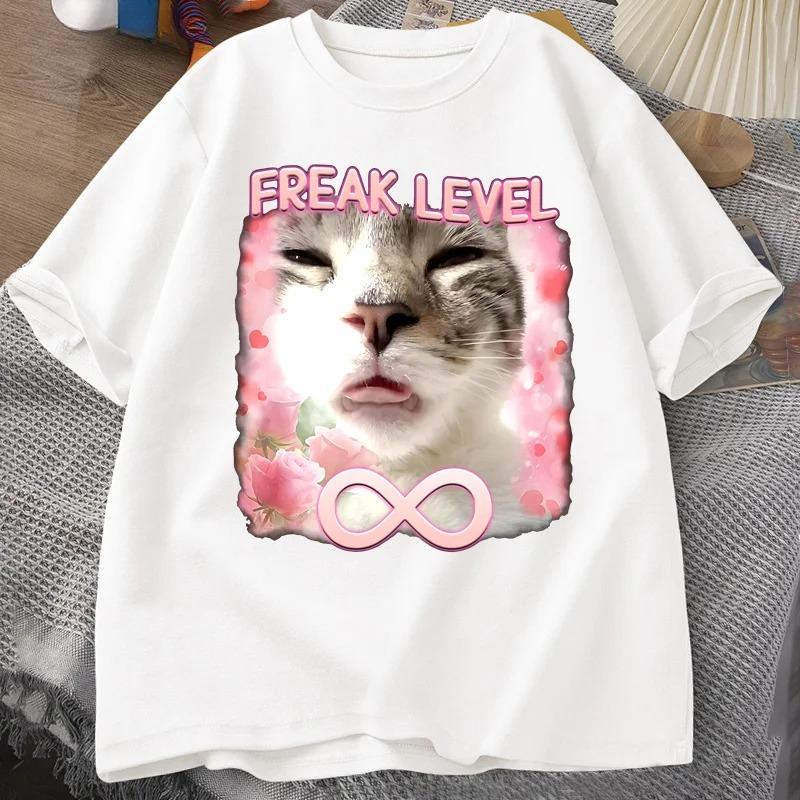 

Freak Level Infinite Funny Cat Expression Pack Women s Harajuku Print Silly Cat T-shirt Women s Short Sleeve T-shirt Graphic Y2K 4XL