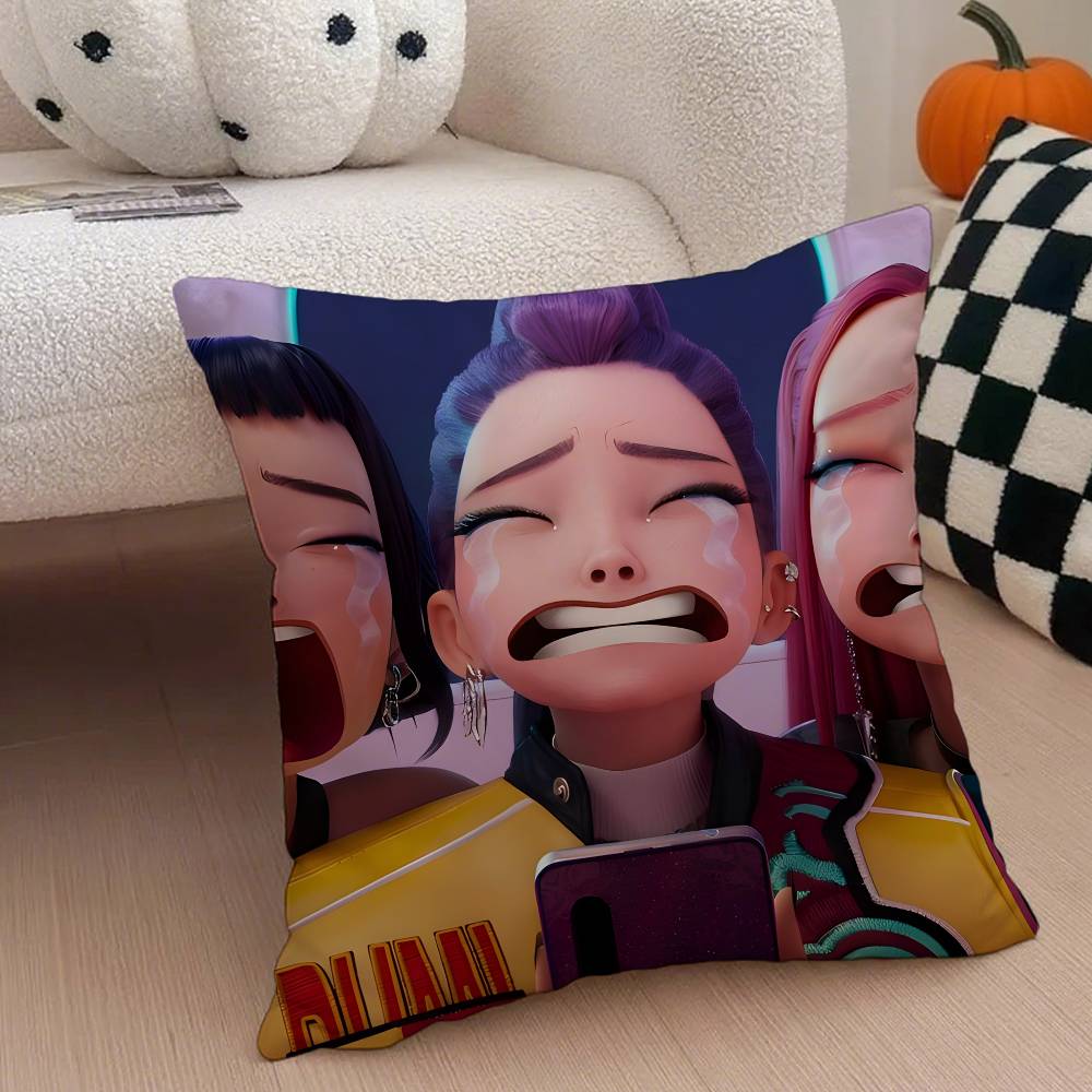 K-Pop D-Demon H-Hunters Pillow Case Anti-dustmite Pillowcase Invisible Zipper Silky Short Plush Sofa Cushion Cover