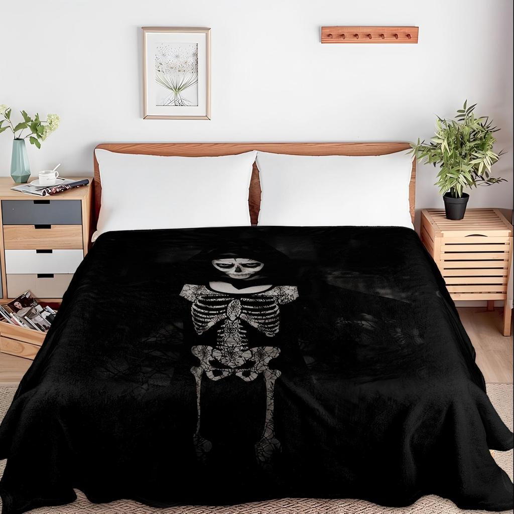 1PC Halloween Throw Blanket Spooky Theme skeleton horrible arts Thin Blanket Gifts for Couch Bed Car Home Camping all season use