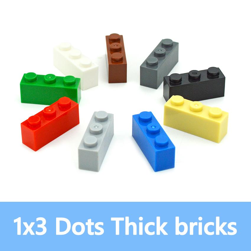 50pcs Thick Figures Bricks 1x3 Dots DIY Building Blocks Educational Creative Size Compatible With 3622 Plastic Toys For Children