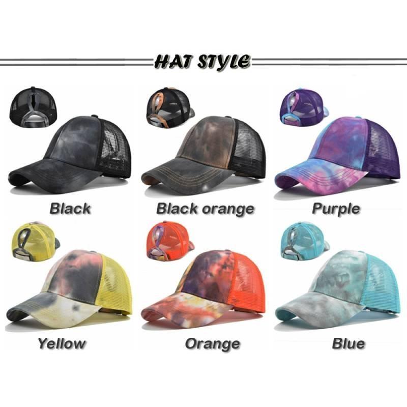 Fashionable Pure Cotton Tie-dye Ponytail Baseball Cap For Women Sun Hat With Adjustable Size