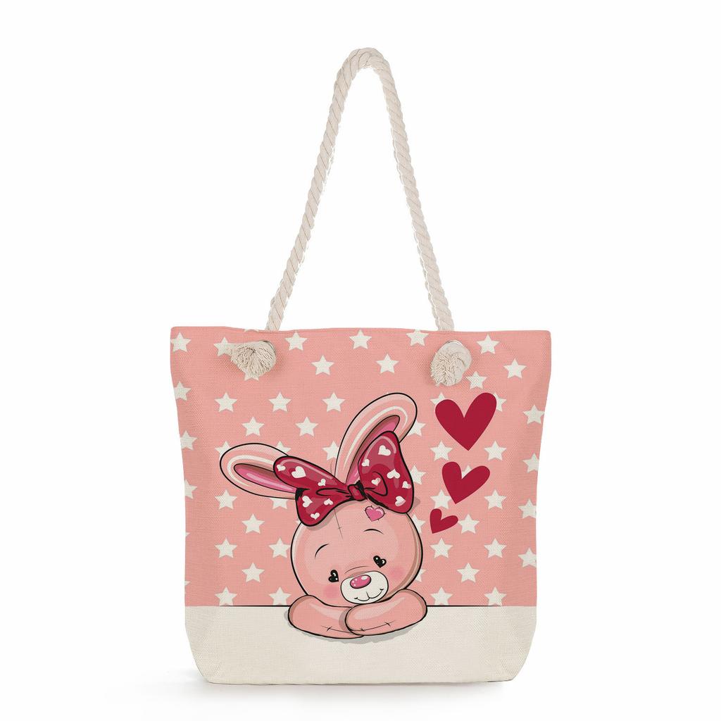 Cartoon animals print thick rope single-shoulder beach bag 7270 KTB