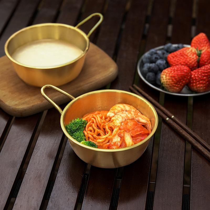 Stainless Steel Rice Wine Bowl Korean Style Cuisine Bowl with Handle Noodles Pot Sauce Seasoning Bowl Dish Kitchen Tableware