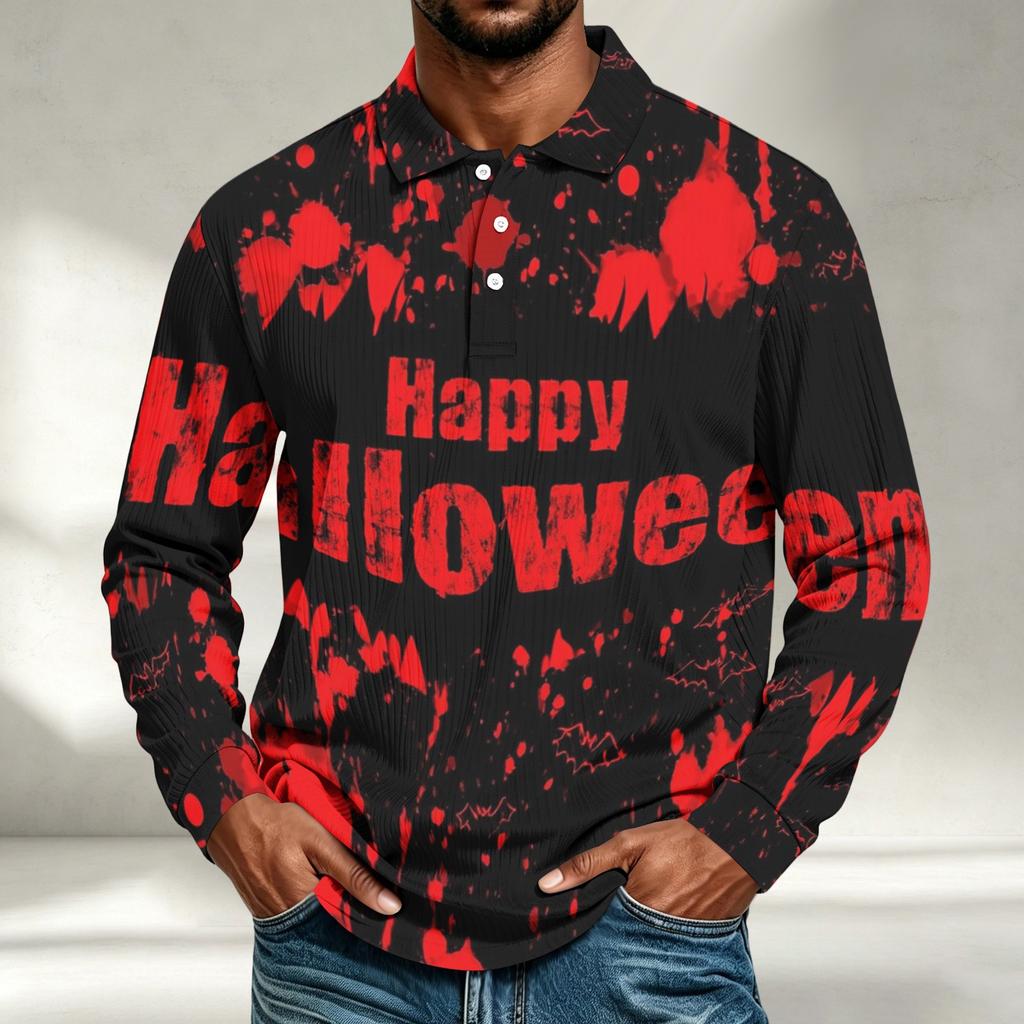 Men's Casual Halloween Print Long Sleeve Shirt Loose Fit