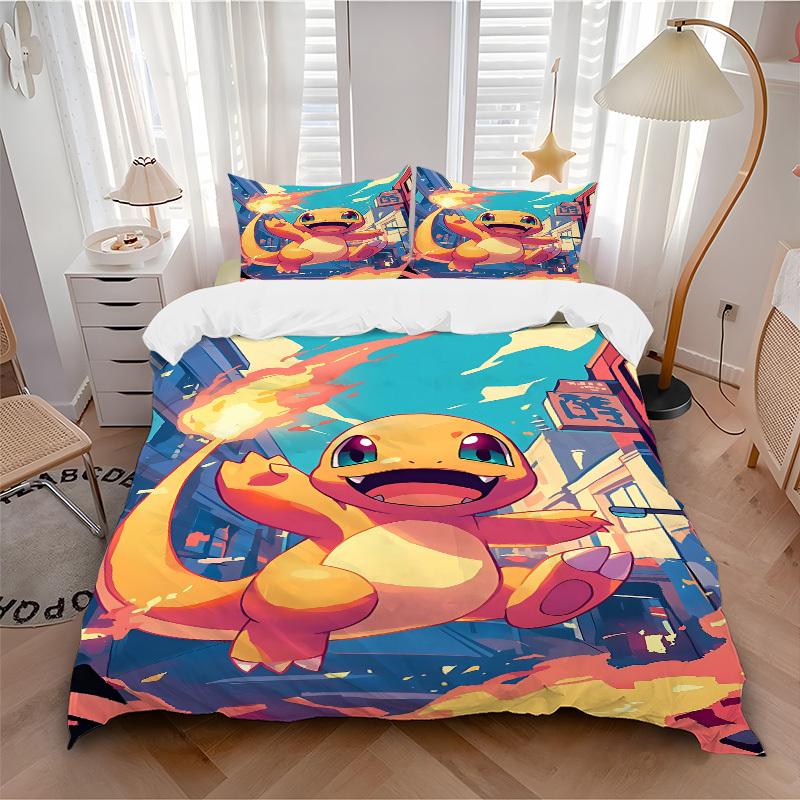 

3pcs bedding set Flame Pokémon Includes 1 Comforter+2 Pillowcases, Without Pillow Inserts, Soft Comfortable, Lightweight Breathable,166 135x200cm