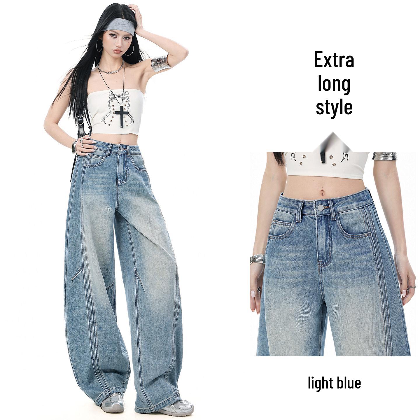 2026 Spring/Autumn Women s Curved Leg High-Waisted Patchwork Wide-Leg Jeans S