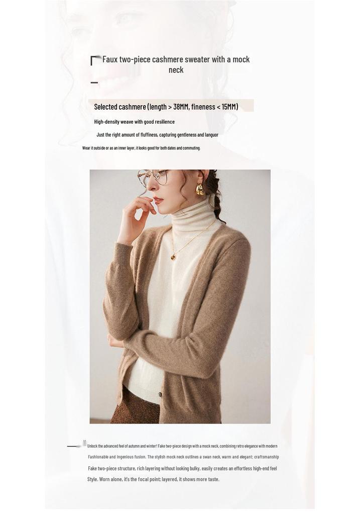 Women's French Style Cashmere Sweater with Layered Collar - Soft, Loose, and Versatile Knit Cardigan
