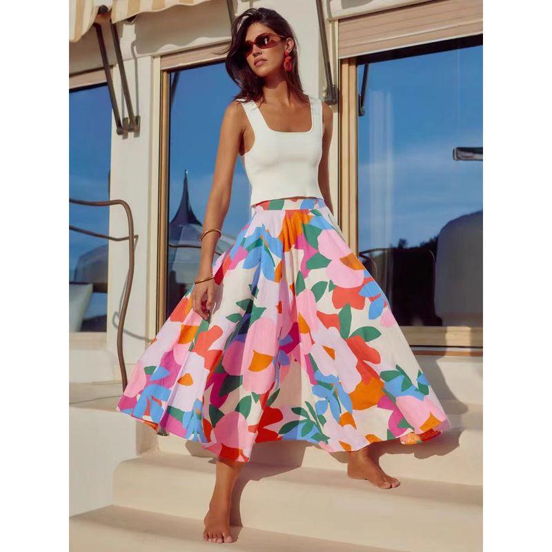 

Fashion Style Summer New Arrival Fashion Temperament High Waist Slim Looking A- line Printed Skirt Women s Mid Length Long Length Skirt Fashion White 4XL