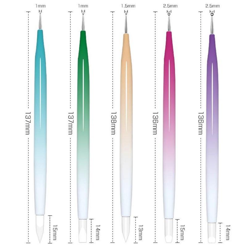 

5Pcs Professional Gradient Nail Art Silicone Brush Set Dual-Head Carving Painting Embossing Pen DIY Round Bots Manicure Tool Pen