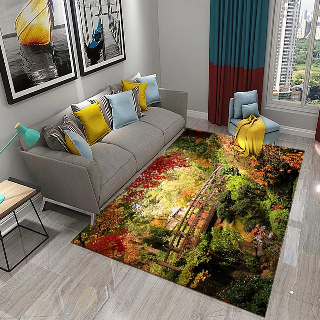 3D Garten Thema Teppich Bunte Blumen und Pflanzen Teppich für Schlafzimmer Bodenmatte Fußmatte Badezimmer Rutschfeste Matte Teppich Heimdeko