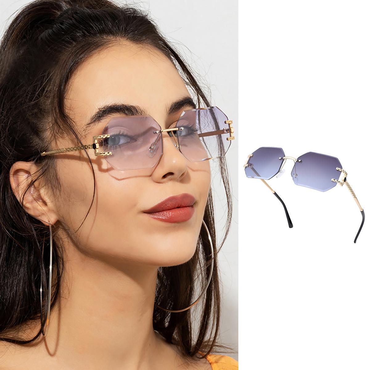 Lunettes de soleil stylées de qualité pour femmes hommes - Lunettes de soleil octogonales sans monture Teinte noire Verres teintés polygonaux