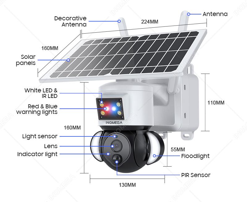 Kamera wideo do monitoringu bezpieczeństwa 2K 4MP 4G PTZ z panelem słonecznym, 32000 mAh, ładowanie akumulatorów litowo-jonowych