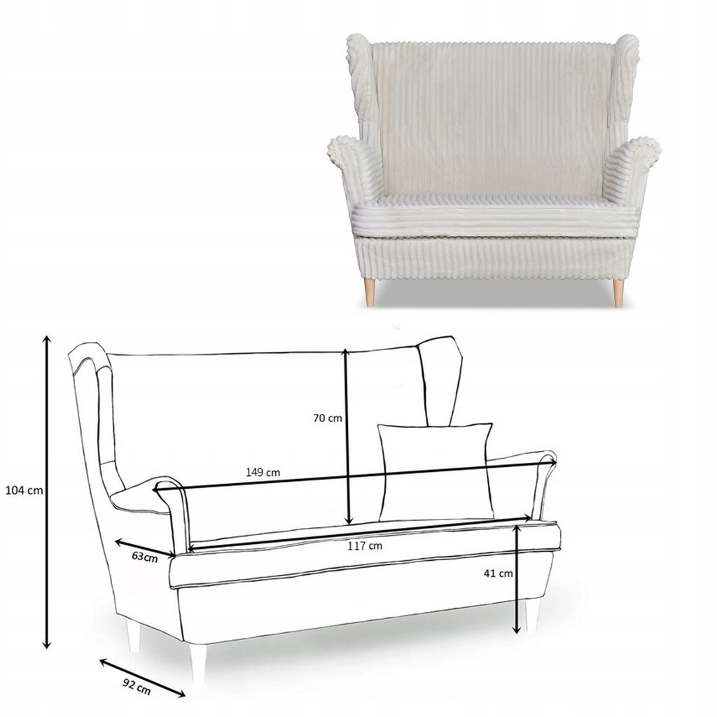 Zestaw uszak Rene Estella sofa fotele pufy Family Meble beżowy sztruks