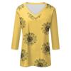 Women's Fashion Casual V Neck 3/4 Sleeve Loose Printed T-Shirt Ladies Top