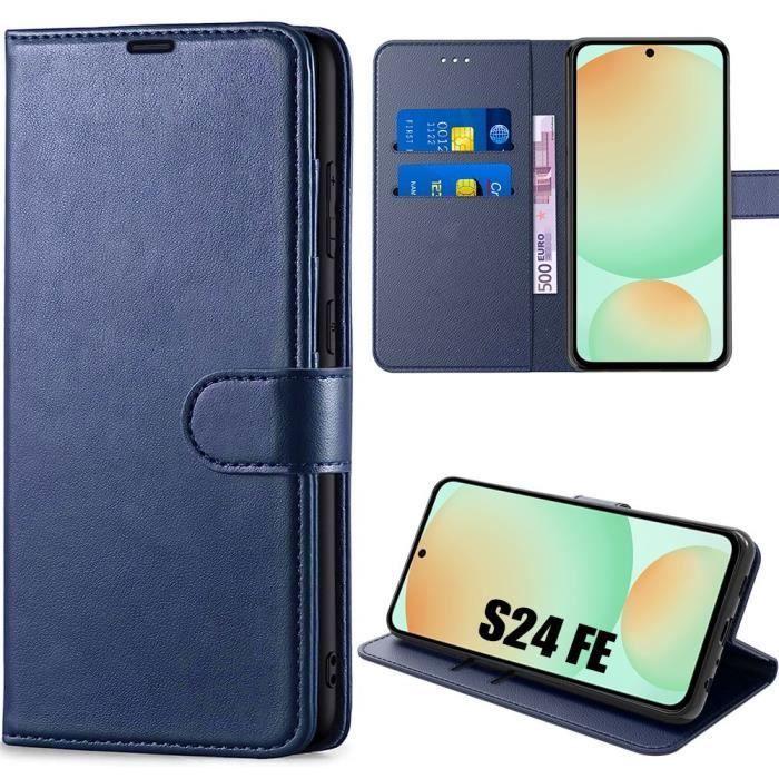 Protective Case - BOOLING - for Samsung Galaxy S24 FE - Navy Blue PU Leather - Shockproof - Anti-Scratch