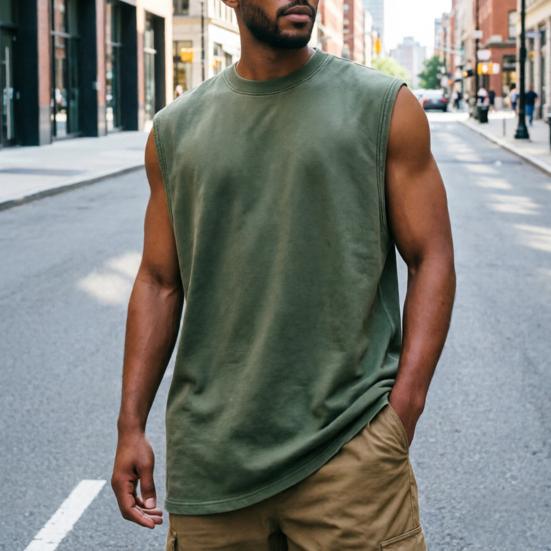 Men Workout Tank Top, Crew Neck Sleeveless T-Shirt, Retro Loose Fit Tank Top, Casual Summer Sports Tee for Gym Fitness Training