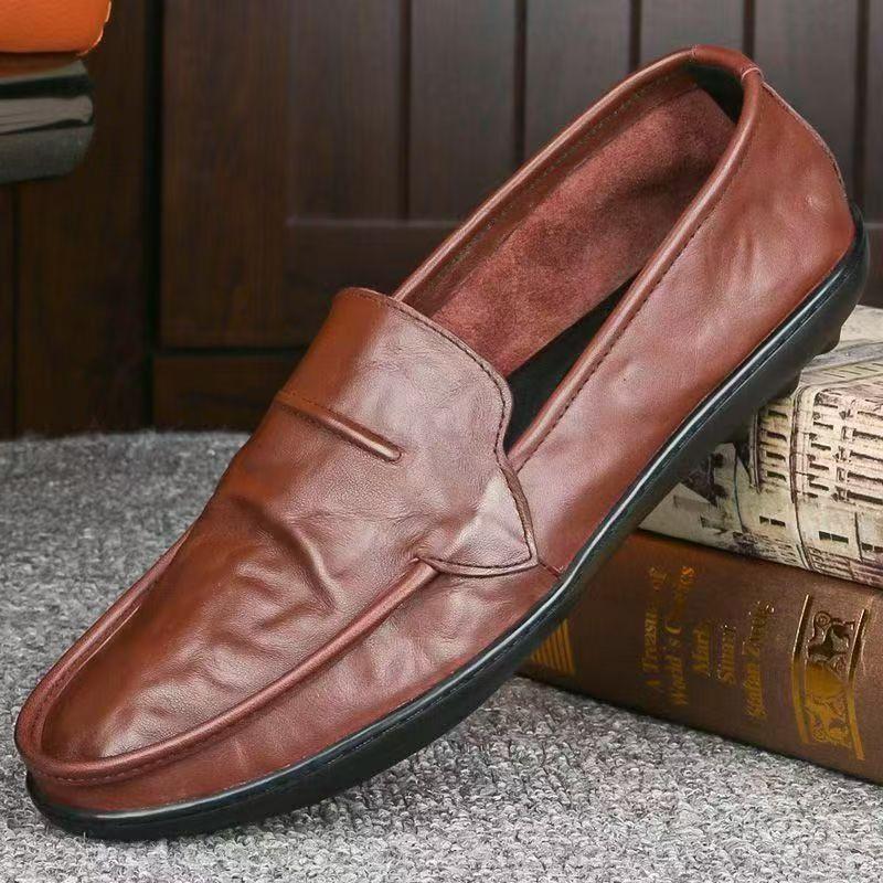 

Summer breathable thin Doudou shoes soft sole one pedal men s casual shoes business leather shoes men s shoes 39 коричневый