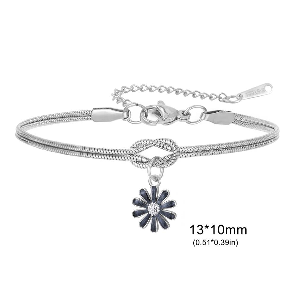 Enamel Daisy Flower Charm Bracelet Gold Color Stainless Steel Adjustable Love Knot Double Snake Chain Women Fashion Jewelry Gift