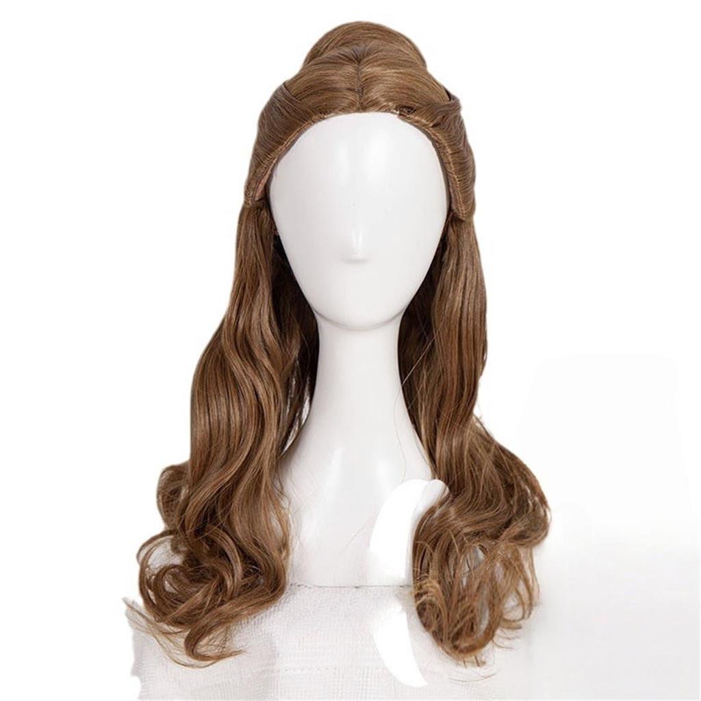 Modische gemischtbraune lange lockige Haare Chemiefaser synthetische Perücke | Berühmter Zeichentrickfilm-Charakter Belle Cosplay-Perücke