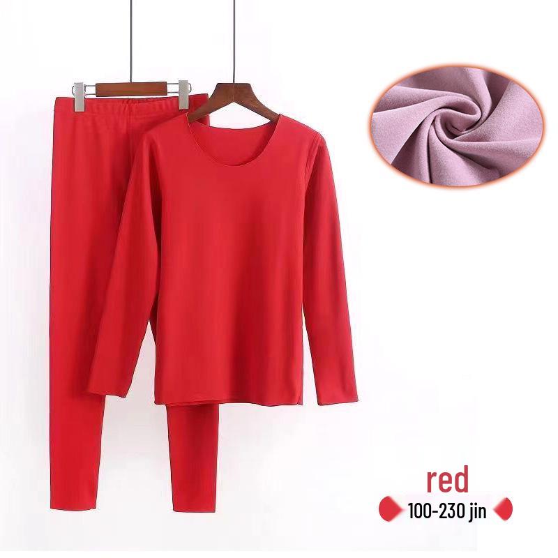 Plus Size Seamless Warm Underwear Set for Women - Fleece-Lined, High Elasticity, German Velvet, Autumn/Winter