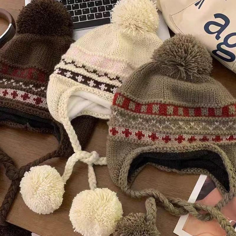 Winter Warm Hat  For Women Cap Outdoor Fair Isle Thickened Cap Protect Ears Warm Wool Couple Cap Cold Hat