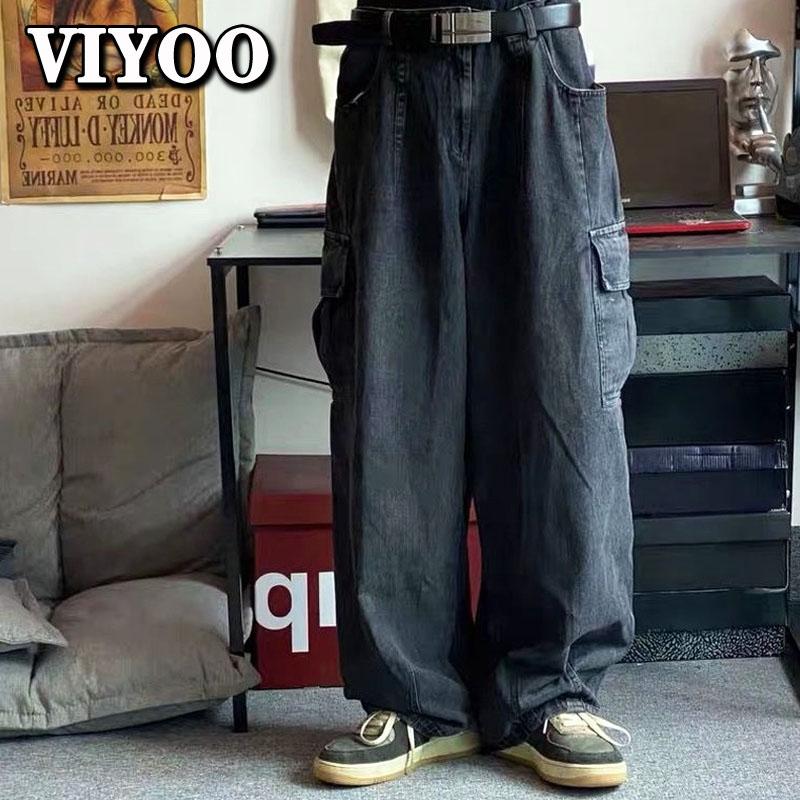 

Мужские мешковатые прямые брюки, мужские джинсовые черные широкие брюки, джинсы-карго в Корейском стиле, уличная одежда в стиле хип-хоп, Harajuku для мужчин